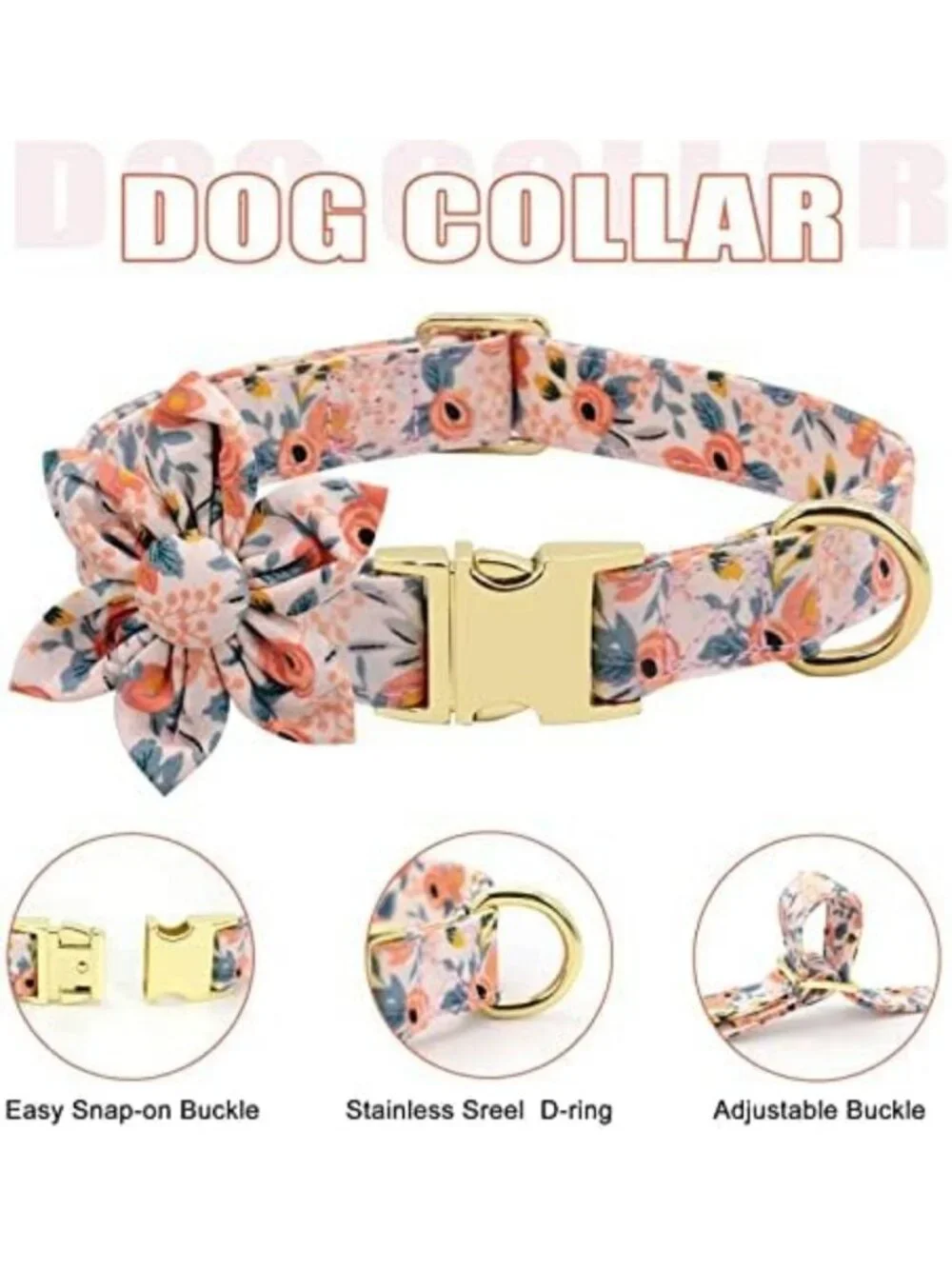 Floral Pattern Dog Collar, Harness & Leash Set - Cute Orange Design, Small Size